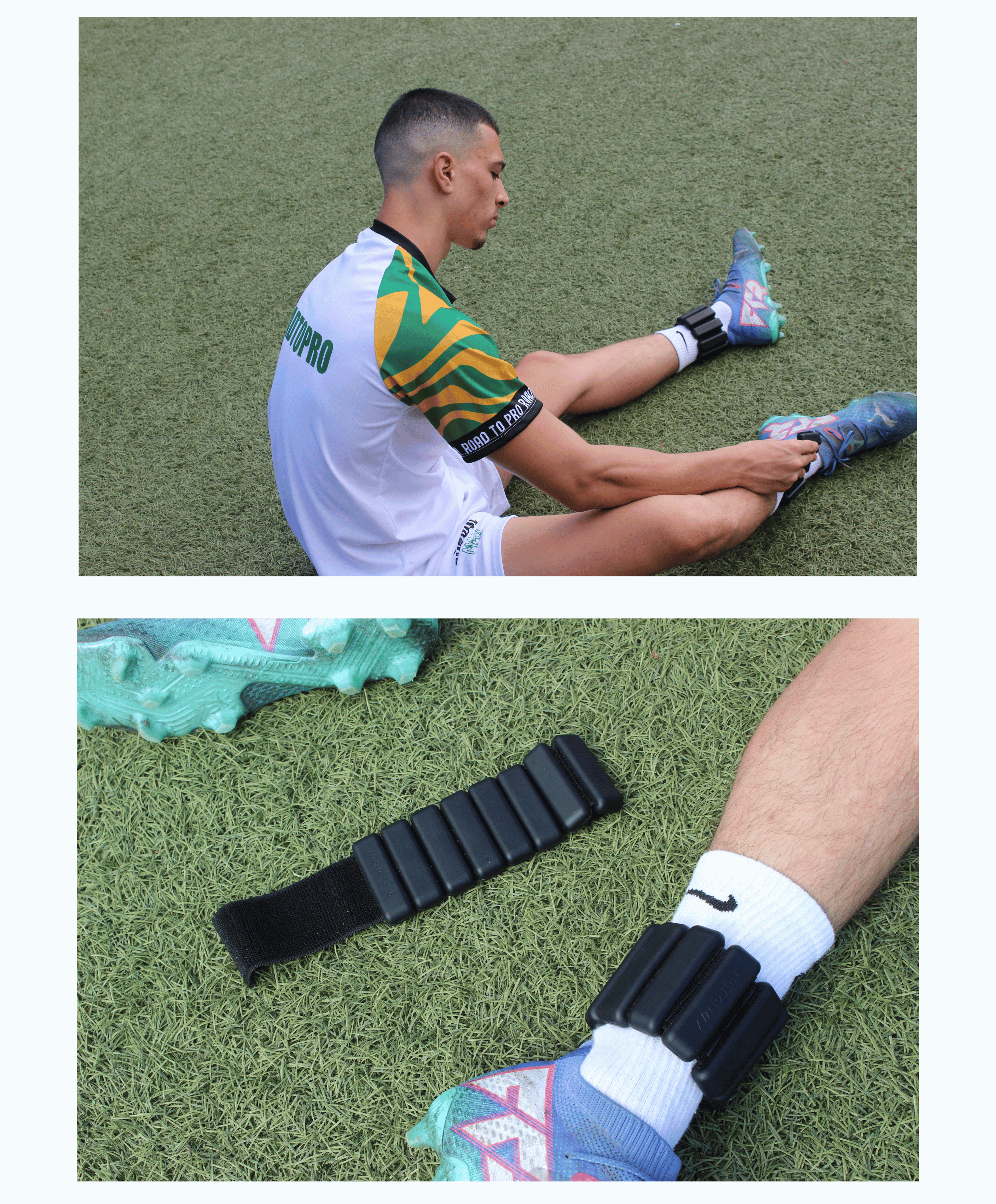 Person using a foam roller on grass